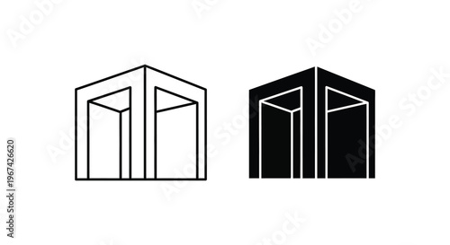 Abstract cubic room designs contrasting forms black and white silhouette
