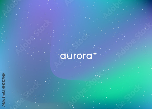 Aurora Light Gradient. Borealis Gradient Blur. Northern Aurora Light. Green, Blue And Purple Abstract Sky. Business Flyer Template With Tech Design. Trendy Arctic Web With Cosmic Element.