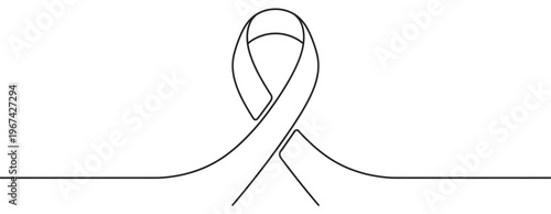 Single continuous line drawing of a symbolic awareness ribbon, representing support and solidarity for various causes
