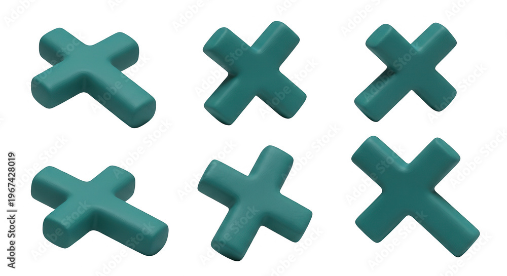 Fototapeta premium turquoise 3d crosses in various angles on white backdrop spiritual or religious themes