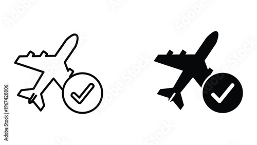 Comparison of approved and disapproved airplane icons with checkmarks