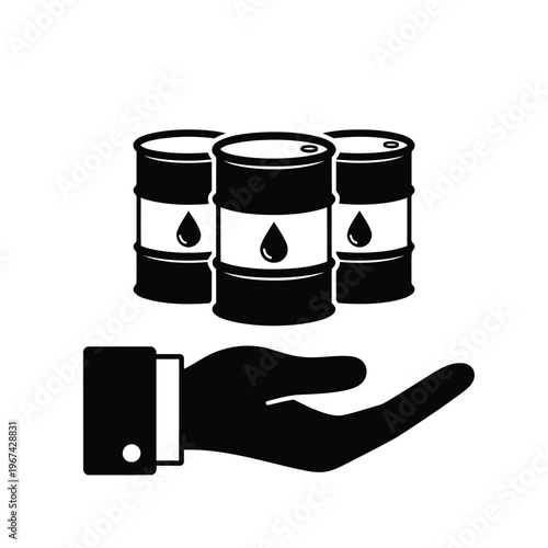 Hand holding oil barrels icon, vector illustration of energy industry vector