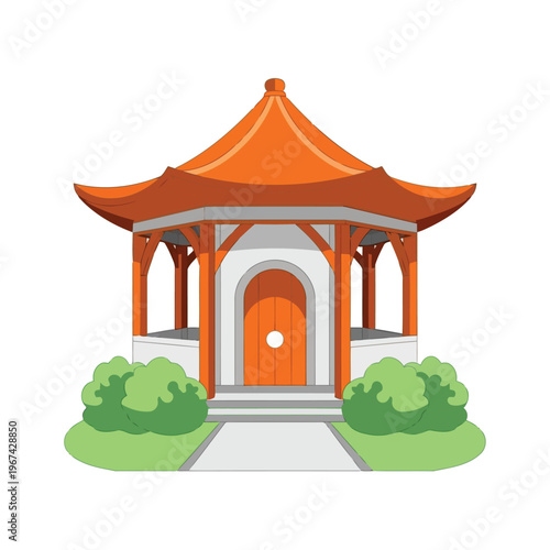 Illustration of a traditional asian pagoda gazebo with orange roof vector