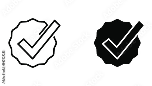 Contrast between outlined and filled checkmark icons within irregular shapes