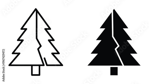 Contrasting visual styles of two simple christmas trees with differing line weights and fills