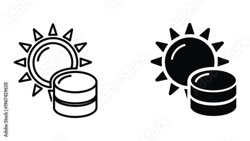 Contrast between light and dark representations of solar and data storage icons