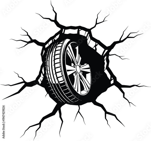 Ancient symbol emerging from a cracked, dark surface with intricate crack patterns