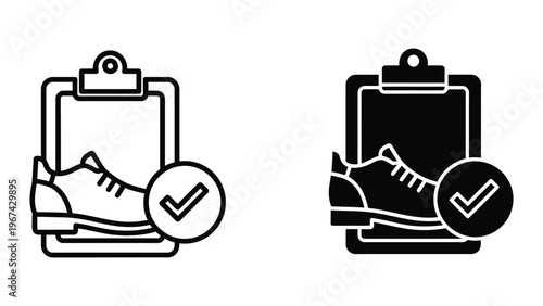 Clipboards with shoes indicating approval or verification of footwear