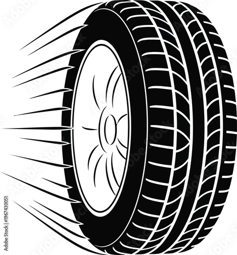 A black tire with treads designed for optimal road traction and safety