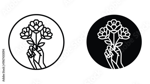 Contrasting symbols of unity and solidarity with floral elements in black and white