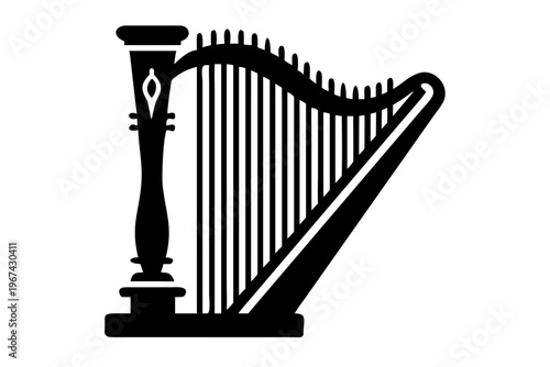 harp musical instrument silhouette illustration for classical orchestra music design