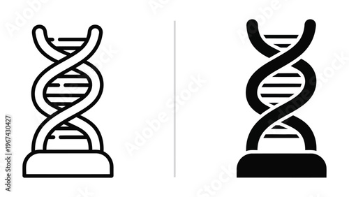 Contrasting visual styles of a double helix structure on pedestals