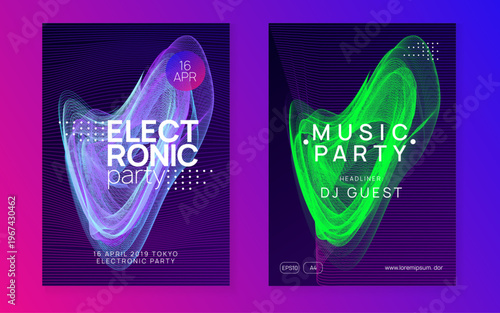 Night Club Background. Green Dance Magazine. Fest Poster. Psychedelic Beat Illustration. Concert Vector. Techno Trance Element. Blue Discotheque Design. Pink Night Club Background