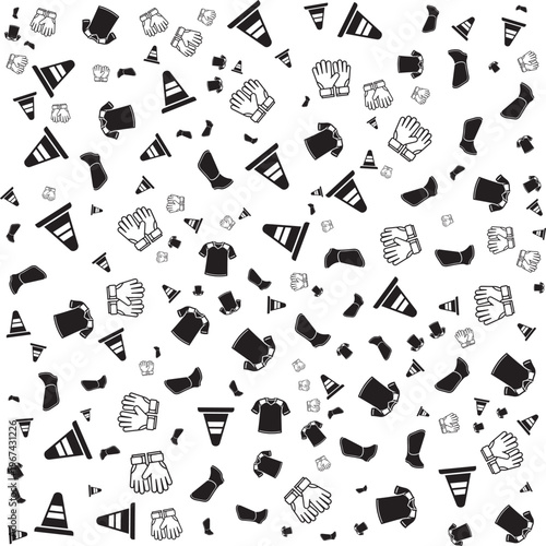 A seamless pattern background featuring various construction safety icons scattered across the space