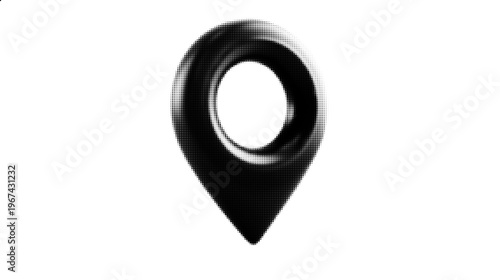 Location Pin Icon Halftone Style, Black and White Map Marker Symbol, GPS Navigation Sign