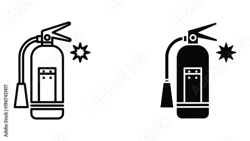Comparison of filled and empty fire extinguishers with sparks nearby