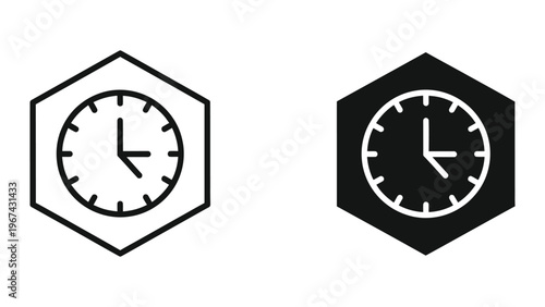Contrasting clock designs within hexagonal frames showcasing different visual styles