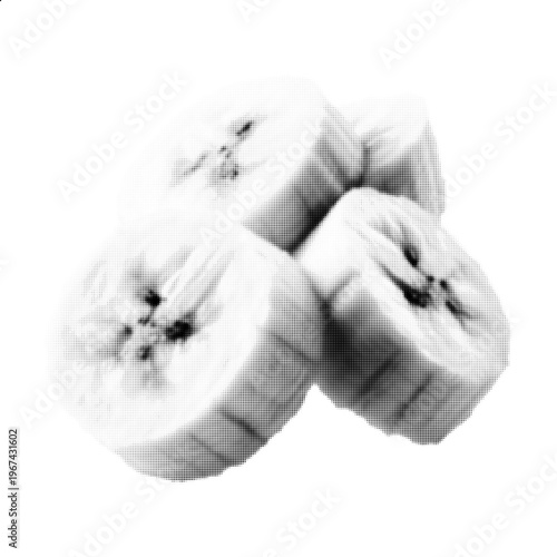 Banana Slices Halftone Style, Black and White Fruit Illustration, Healthy Food Concept Image
