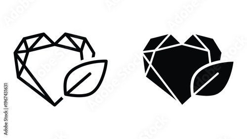 Contrasting geometric and solid black leaf shapes with crystalline structures