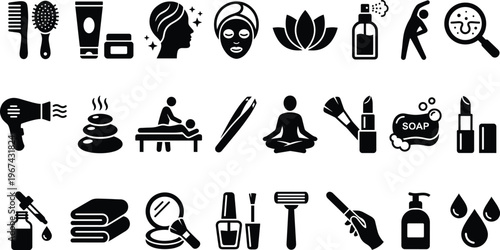 Professional set of kitchen utensils and restaurant icons featuring essential cooking tools for culinary design