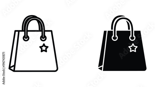 Contrasting shopping bags with star logos in white and black color schemes