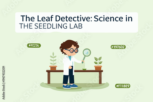 A young scientist investigates plants with a magnifying glass in a lab
