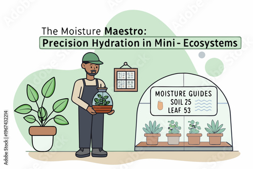 The moisture maestro a gardener tending to miniature plant ecosystems