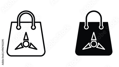 Contrasting shopping bags featuring a unique geometric symbol design in white and black themes