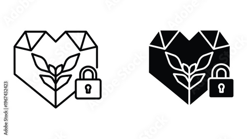 Contrasting geometric heart designs with security padlocks symbolizing safety and protection