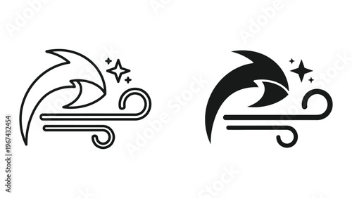 Contrasting stylized lightning bolt symbols with and without shadow fill
