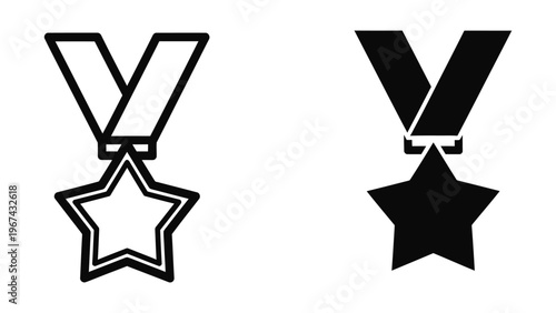 Comparison of medal designs with ribbon and star variations in black and white outlines