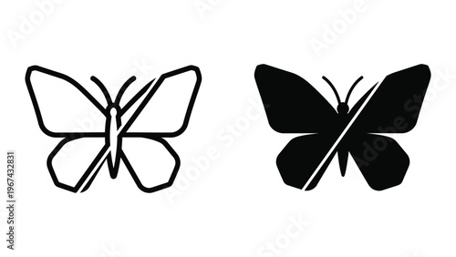 Contrast between a simple line-drawn butterfly and a bold filled-in version of the same design