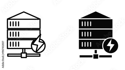 Comparison of traditional and modern server infrastructure with power symbols