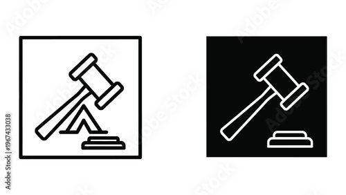 Contrasting depictions of a gavel against different background colors for visual emphasis