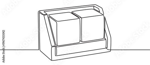 Continuous line drawing of a two-compartment desktop organizer with a clean, minimalist aesthetic