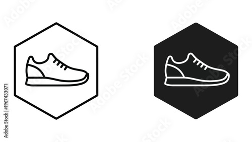 Contrasting icons of sneakers in monochrome hexagonal frames