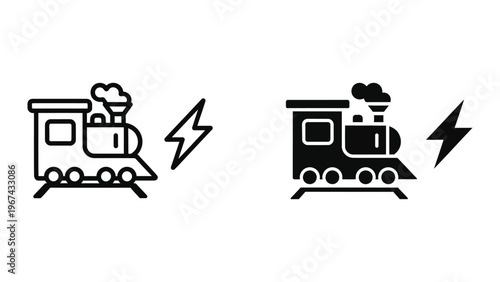 Comparison of traditional and modern steam locomotive icons with lightning bolts
