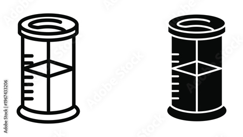 Two types of measuring cylinders with different liquid levels shown inside.
