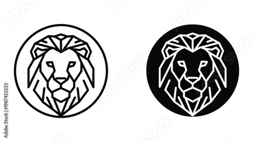 Contrasting lion emblems in white and black circular backgrounds with different styles
