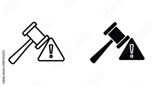 Contrast between traditional and modern judicial gavel designs with warning symbols
