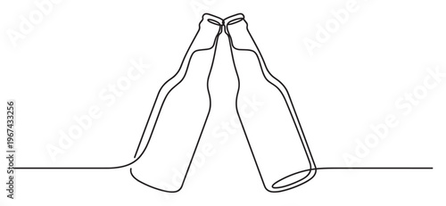 Two beer bottles drawn in a single continuous line art style, creating a minimalist and elegant design