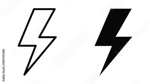 Fotografía Comparison of a thin and bold lightning bolt symbol in black and white