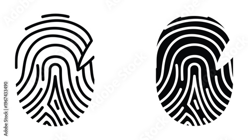 Comparison of two different fingerprint patterns displayed side by side in black and white