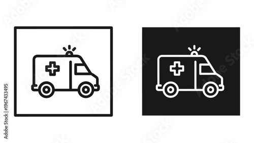 Ambulance vehicle icons in contrasting background styles for clarity and visibility