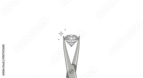A sparkling brilliant-cut diamond is held vertically by thin metal tweezers on a white background.