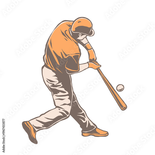 soft hand drawn vintage batter baseball back view