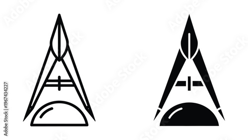Comparison of filled and unfilled geometric triangle diagrams with internal symbols and arcs