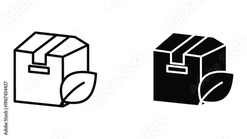 Contrast between eco-friendly and standard cardboard boxes with leaf symbols