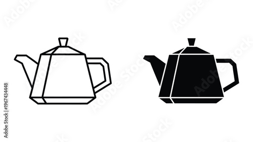 Contrast between a white and black geometric style teapot design illustration