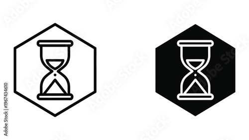 Contrast between classic and modern hourglass icons within hexagonal frames